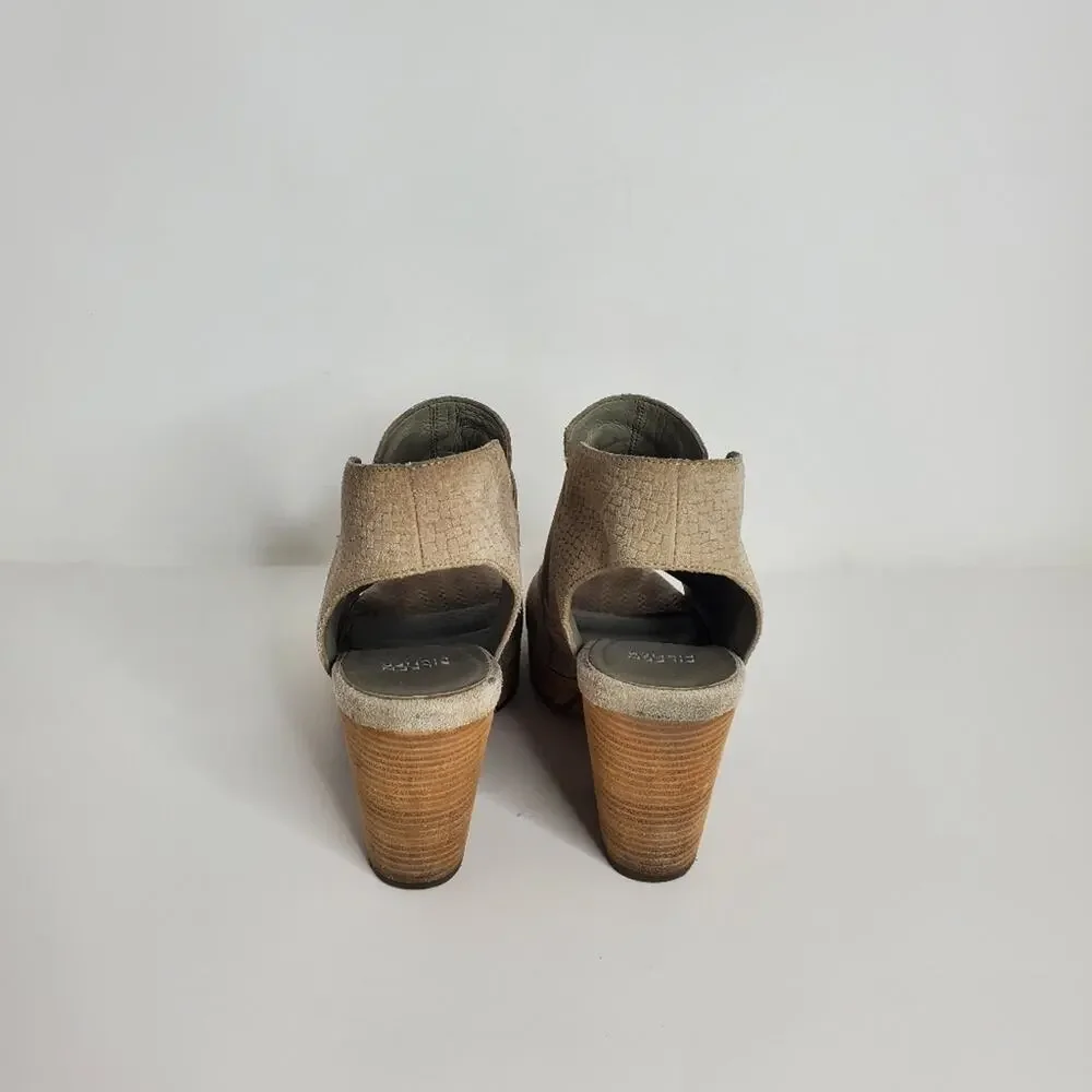 Eileen Fisher Peep toe leather stacked heels Size 9.5 Great condition